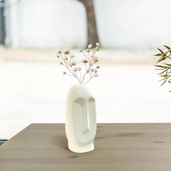 White_Ceramic_Face_Vase_Matte_8_Inch_For_Home,_Temple,_Office_Decor