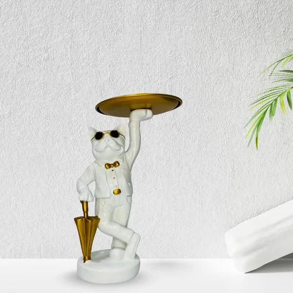 White_Resin_Dog_Standing_Umbrella_Decorative_Piece_For_Home,_Temple,_Office_Decor
