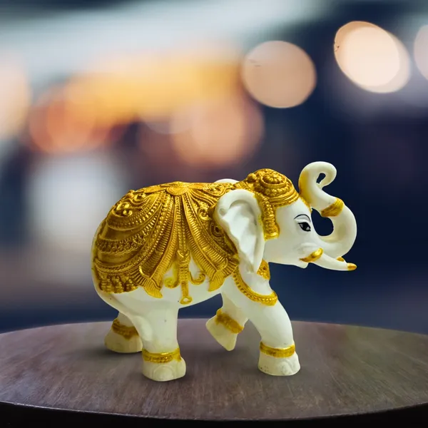 White_&_Gold_Resin_Elephant_Elegant_Showpiece_For_Home,_Temple,_Office_Decor