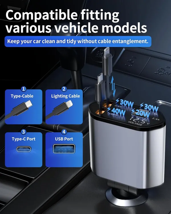 4_In_1_Pull-Out_Retractable_Car_Charger_100W_Super_Fast_Charger_With_Dual_Cables_Iphone_&_Type_C_&_Usb-A_Port_&_Usb-C_Port_All_Device_Usable