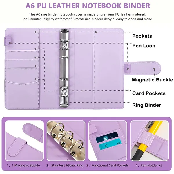 Purple_A6_Binder_Budget_Notebook_Budget_Binder_File_Folder_Ring_Binder_Note_Book_Set_12Pcs_A6_Binder_Pockets_Loose_Leaf_Bags_6_Ring_Binder_Cash_Budget_Envelopes_System