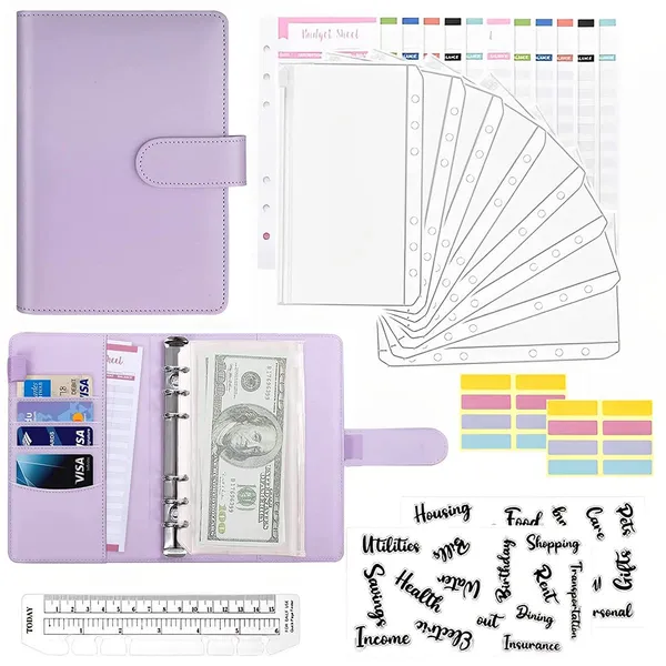 Purple_A6_Binder_Budget_Notebook_Budget_Binder_File_Folder_Ring_Binder_Note_Book_Set_12Pcs_A6_Binder_Pockets_Loose_Leaf_Bags_6_Ring_Binder_Cash_Budget_Envelopes_System