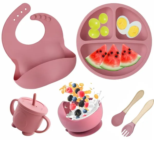Pink_Bpa_Free_6Pcs_Silicone_Baby_Feeding_Set_-_Dishwasher_Safe_Toddler_&_Baby