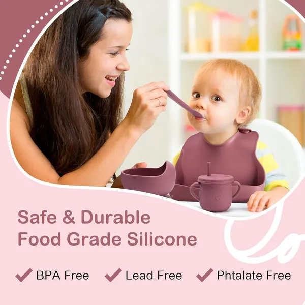 Pink_Bpa_Free_6Pcs_Silicone_Baby_Feeding_Set_-_Dishwasher_Safe_Toddler_&_Baby