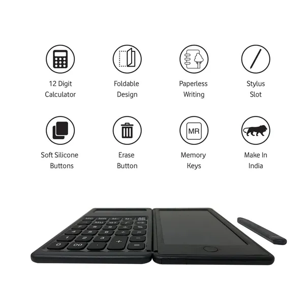 Black_Calculator_With_Writing_Pad_12_Digit_Pocket_Foldable_Design
