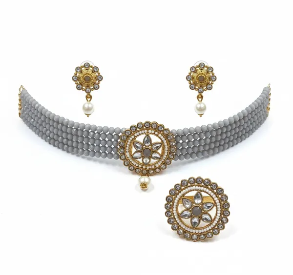GOLD_PLATED_MULTISTRING_GREY_NECKLACE_WITH_FINGER_RING