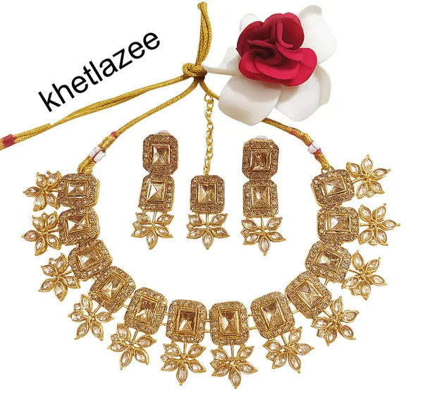 Beige_Alloy_Gold_Plated_Earring_&_Necklace_Set_For_Women