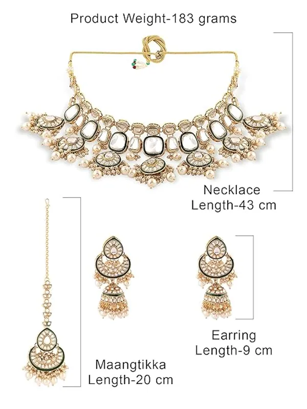 KHETLAZEE_Gold_Tone_Kundan_Artificial_Stones_&_Beads_Bridal_Necklace_Earring_&_Maangtikka_Set_For_Women