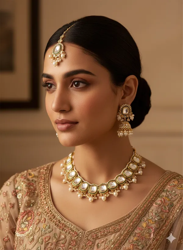 KhetlazeeGold_Tone_Kundan_Artificial_Stones_&_Beads_Bridal_Necklace_Earring_&_Maangtikka_Set_For_Women