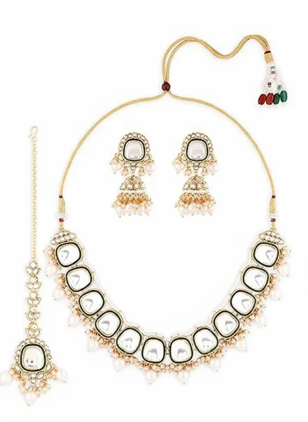 KhetlazeeGold_Tone_Kundan_Artificial_Stones_&_Beads_Bridal_Necklace_Earring_&_Maangtikka_Set_For_Women