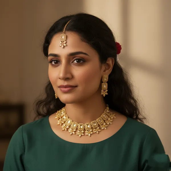 Beige_Alloy_Gold_Plated_Earring_&_Necklace_Set_For_Women