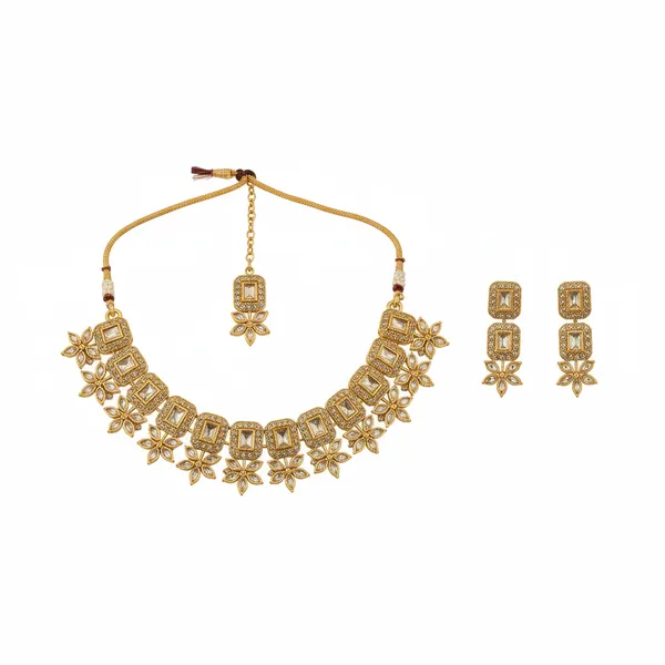 Beige_Alloy_Gold_Plated_Earring_&_Necklace_Set_For_Women