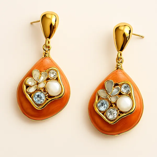 Orange_Alloy_Artificial_Beads_And_Stone_Minakari_Earring_For_Women