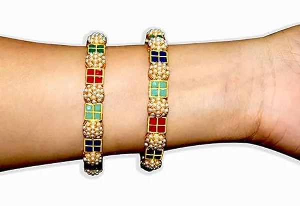Multicolor_Alloy_Gold_Plated_Beads_Bangle_Set_For_Women