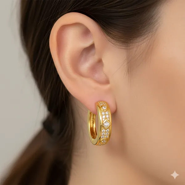 Golden_Diamond_Stud_Hoop_Earring_For_Women