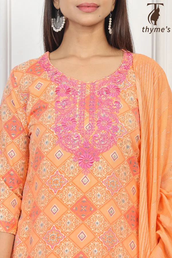 Light_Orange_Masline_Embroidery_Kurta_With_Dyed_Nazmi_Dupatta_For_Women