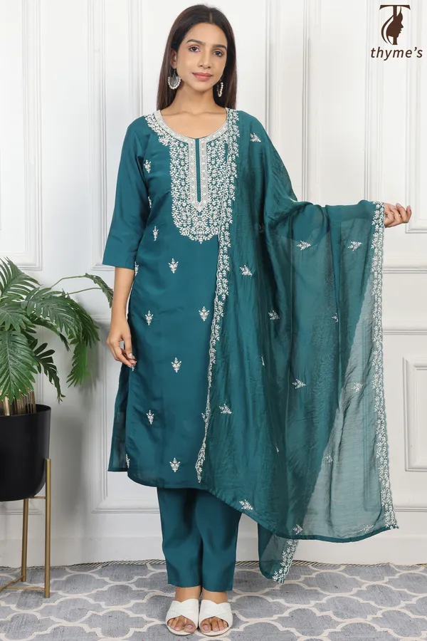 Blue_Embroided_Kurta_Bottom_Dupatta_Set_For_Women