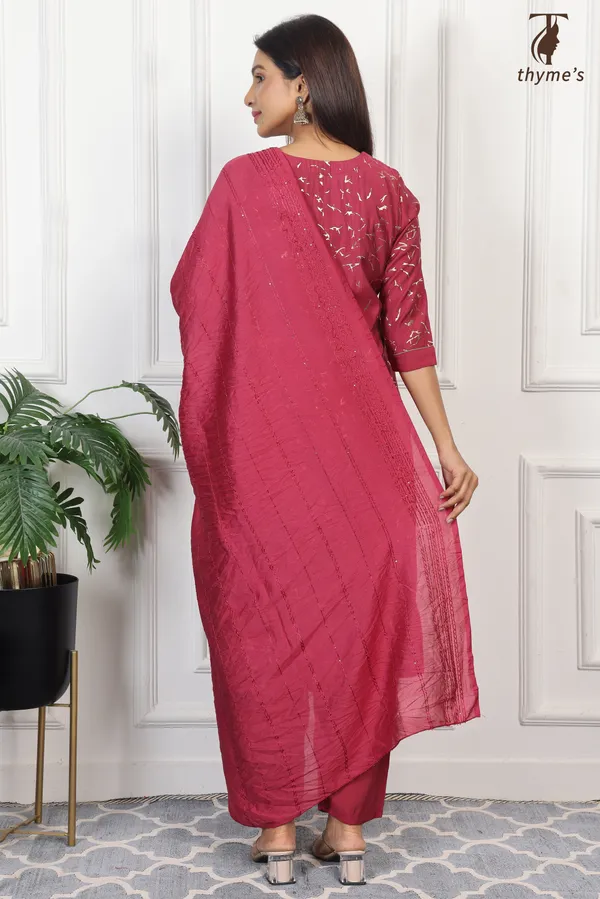 Maroon_Silk_Kurta_With_Embroidery_Dupatta_For_Women
