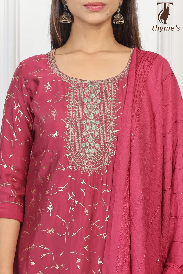 Maroon_Silk_Kurta_With_Embroidery_Dupatta_For_Women