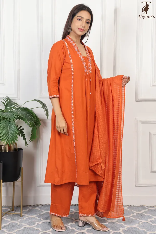 Orange_Embroidered_Kurta_Bottom_Dupatta_Set_For_Women