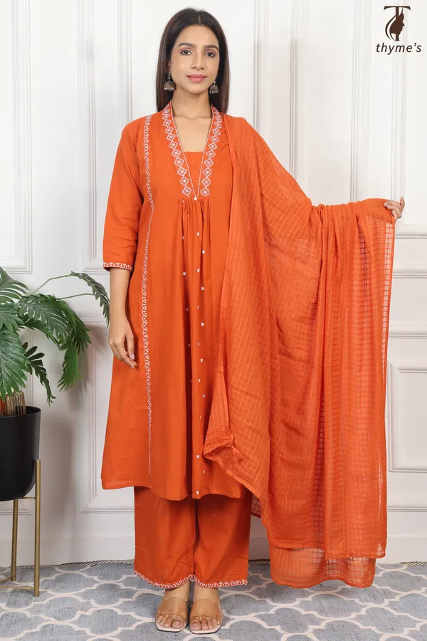 Orange_Embroidered_Kurta_Bottom_Dupatta_Set_For_Women