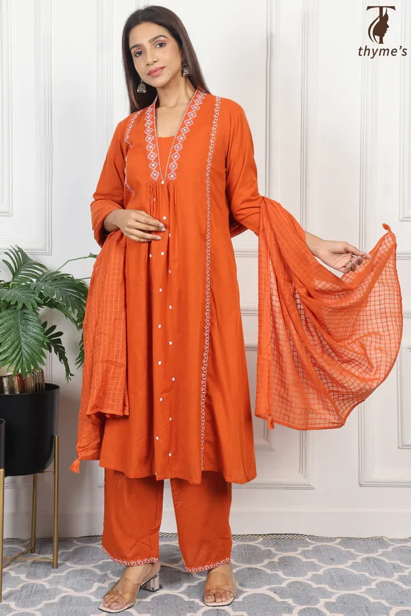 Orange_Embroidered_Kurta_Bottom_Dupatta_Set_For_Women