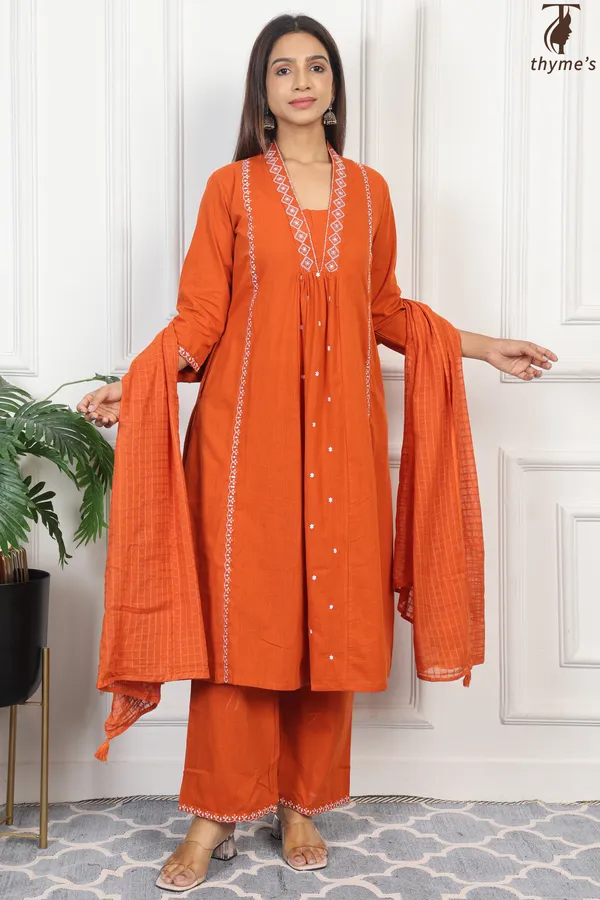 Orange_Embroidered_Kurta_Bottom_Dupatta_Set_For_Women
