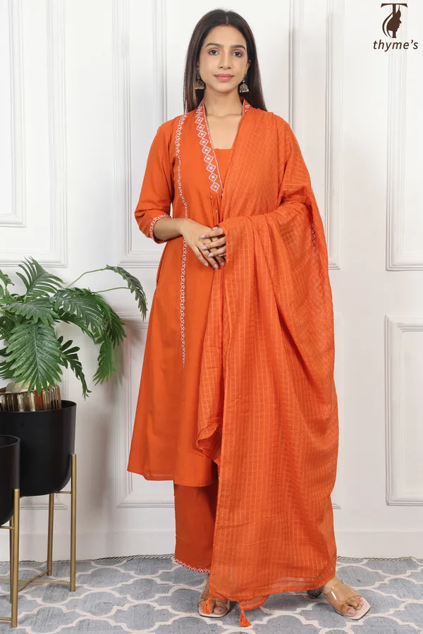 Orange_Embroidered_Kurta_Bottom_Dupatta_Set_For_Women