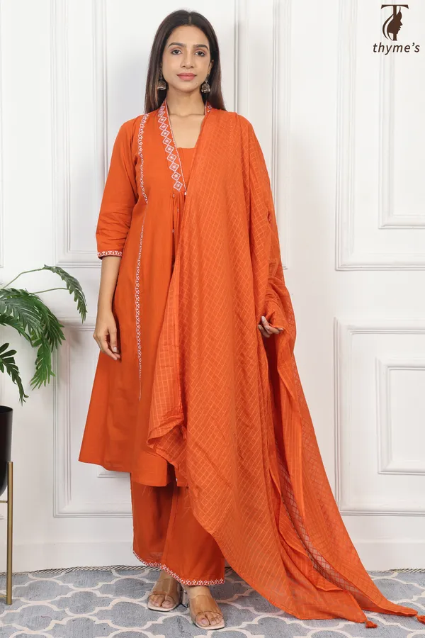 Orange_Embroidered_Kurta_Bottom_Dupatta_Set_For_Women