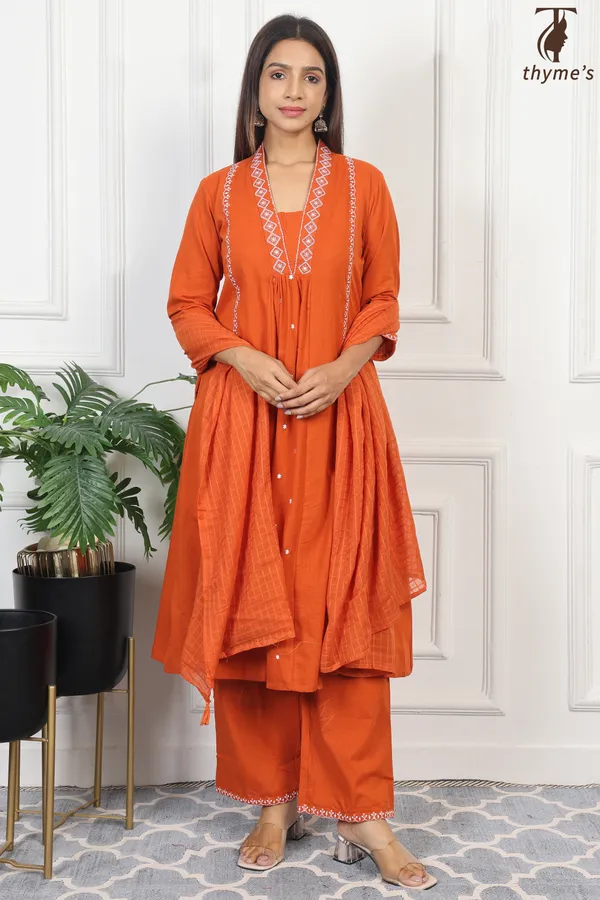 Orange_Embroidered_Kurta_Bottom_Dupatta_Set_For_Women