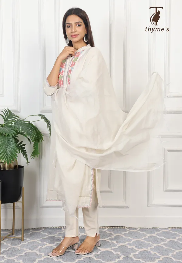 White_Embroided_Kurta_Bottom_Dupatta_Set_For_Women