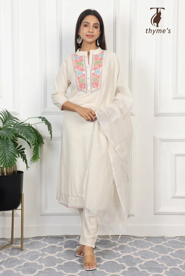 White_Embroided_Kurta_Bottom_Dupatta_Set_For_Women