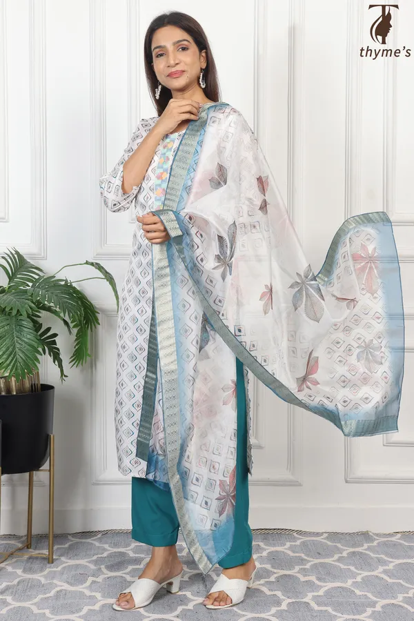 White_&_Blue_Kurta_Bottom_Dupatta_Set_For_Women