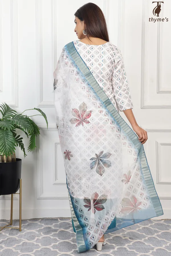 White_&_Blue_Kurta_Bottom_Dupatta_Set_For_Women