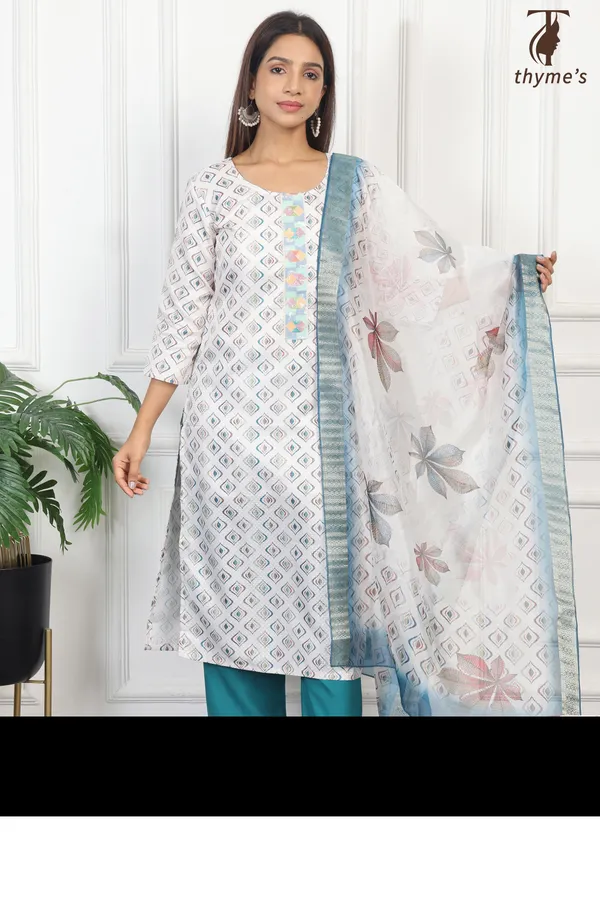 White_&_Blue_Kurta_Bottom_Dupatta_Set_For_Women