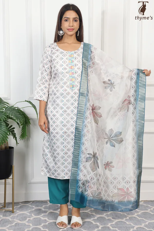 White_&_Blue_Kurta_Bottom_Dupatta_Set_For_Women