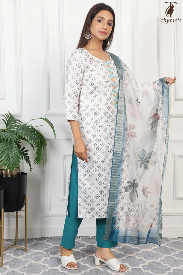 White_&_Blue_Kurta_Bottom_Dupatta_Set_For_Women
