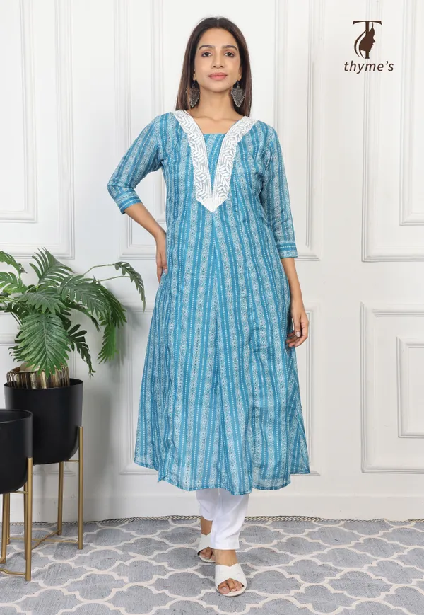 Blue_A-line_kurta_with_lining/inner_of_crepe_inside_With_embroidery_For_Women