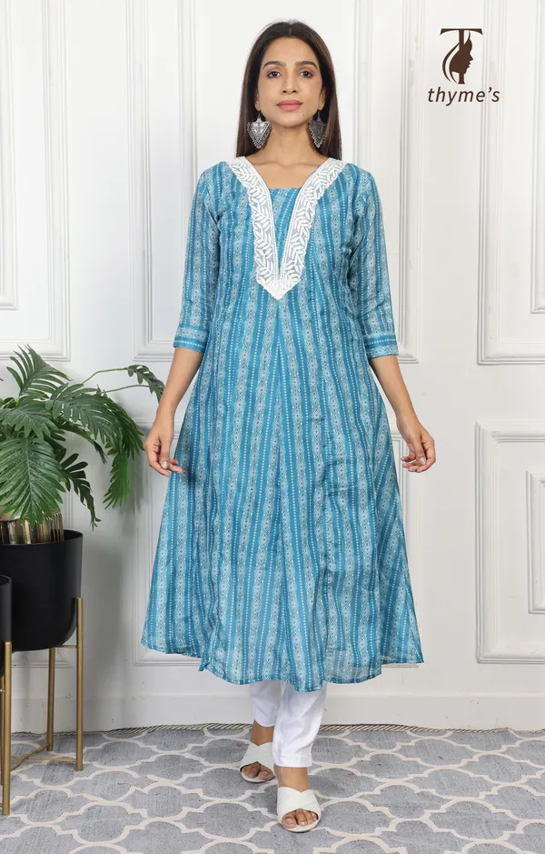 Blue_A-line_kurta_with_lining/inner_of_crepe_inside_With_embroidery_For_Women