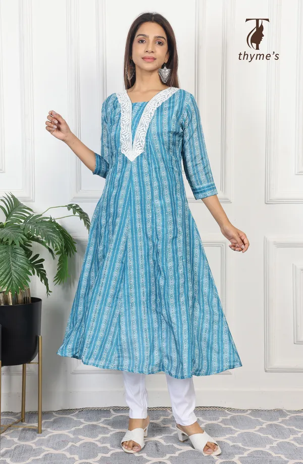 Blue_A-line_kurta_with_lining/inner_of_crepe_inside_With_embroidery_For_Women