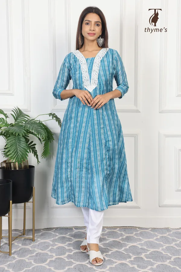 Blue_A-line_kurta_with_lining/inner_of_crepe_inside_With_embroidery_For_Women