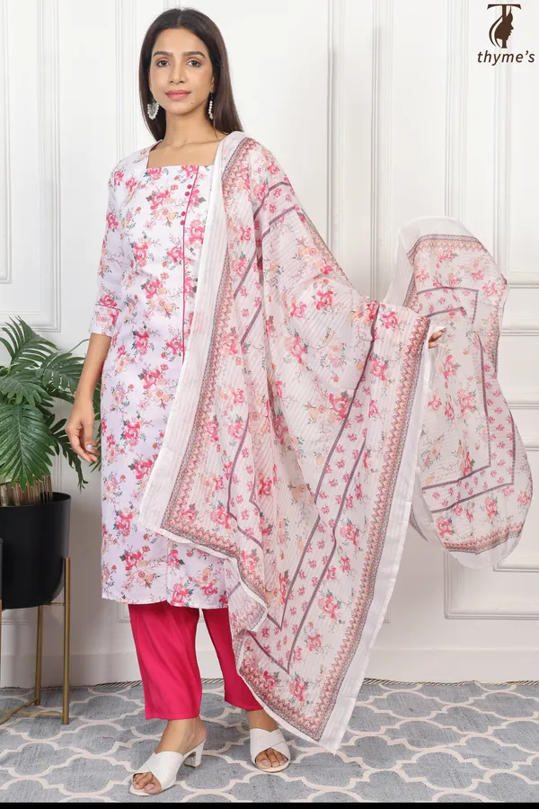 Pink_Floral_Printed_Kurta_Bottom_Dupatta_Set_For_Women