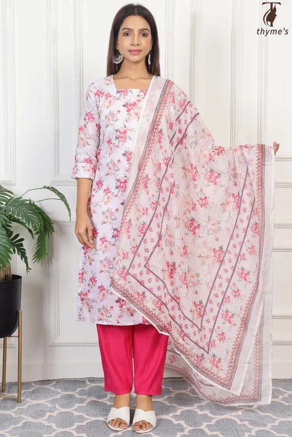 Pink_Floral_Printed_Kurta_Bottom_Dupatta_Set_For_Women