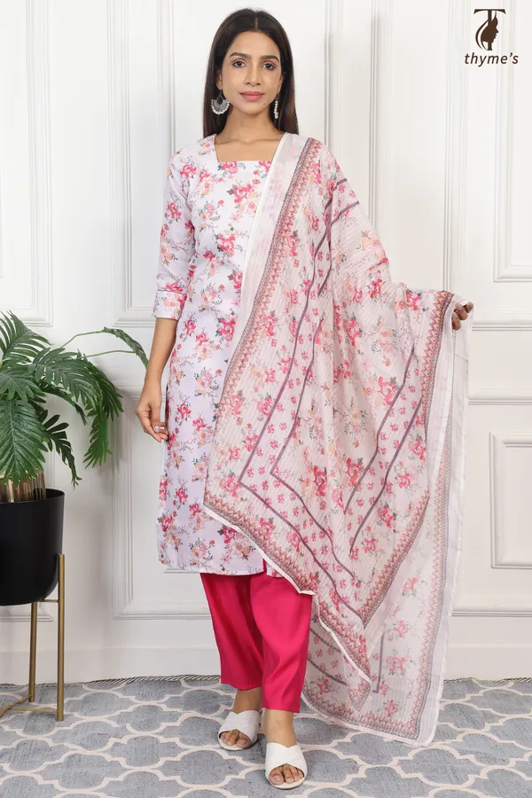 Pink_Floral_Printed_Kurta_Bottom_Dupatta_Set_For_Women