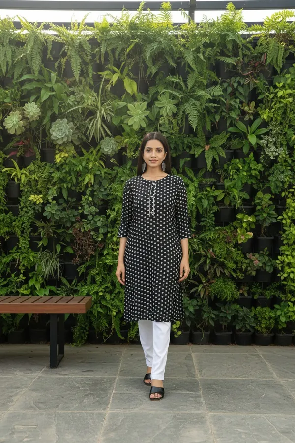 Black_straight_cut_Reyon_kurti_with_pocket_For_Women