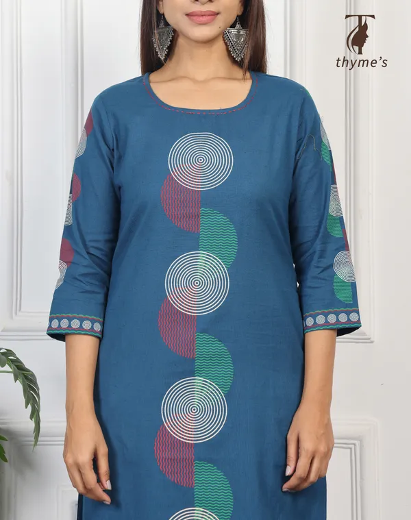Blue_Cotton_Block_Print_On_Kurta_&_Sleeves_With_Palazzo_Pant_Co-Ord_Sets_For_Women