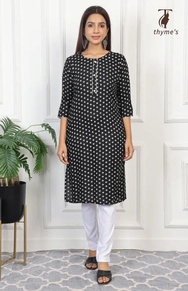 Black_straight_cut_Reyon_kurti_with_pocket_For_Women
