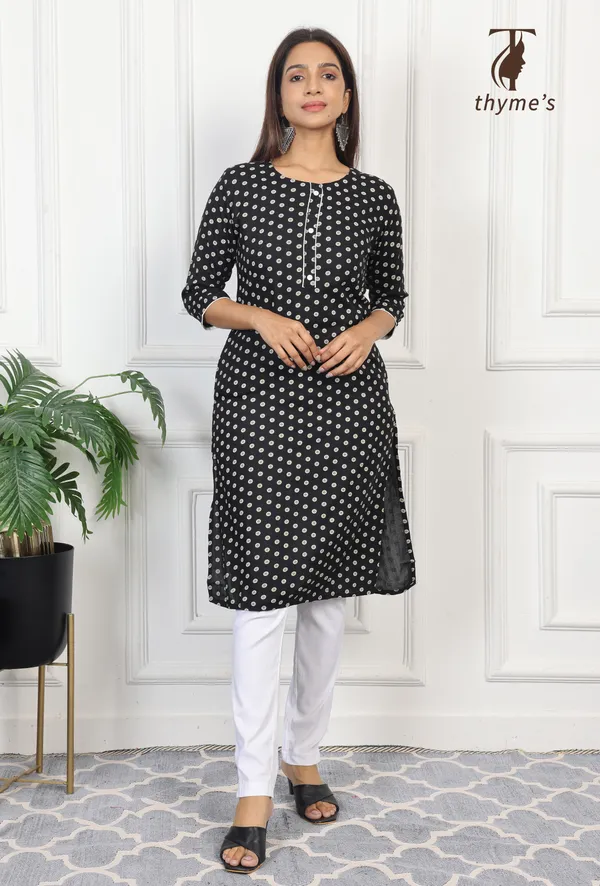 Black_straight_cut_Reyon_kurti_with_pocket_For_Women