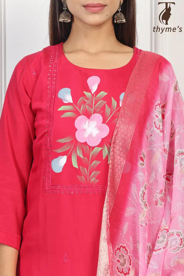 Pink_Mul_Chanderi_Printed_Kurta_3_Pcs_Set_For_Women