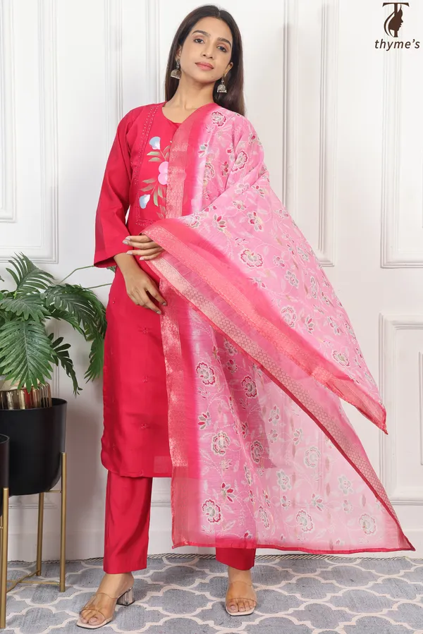 Pink_Mul_Chanderi_Printed_Kurta_3_Pcs_Set_For_Women